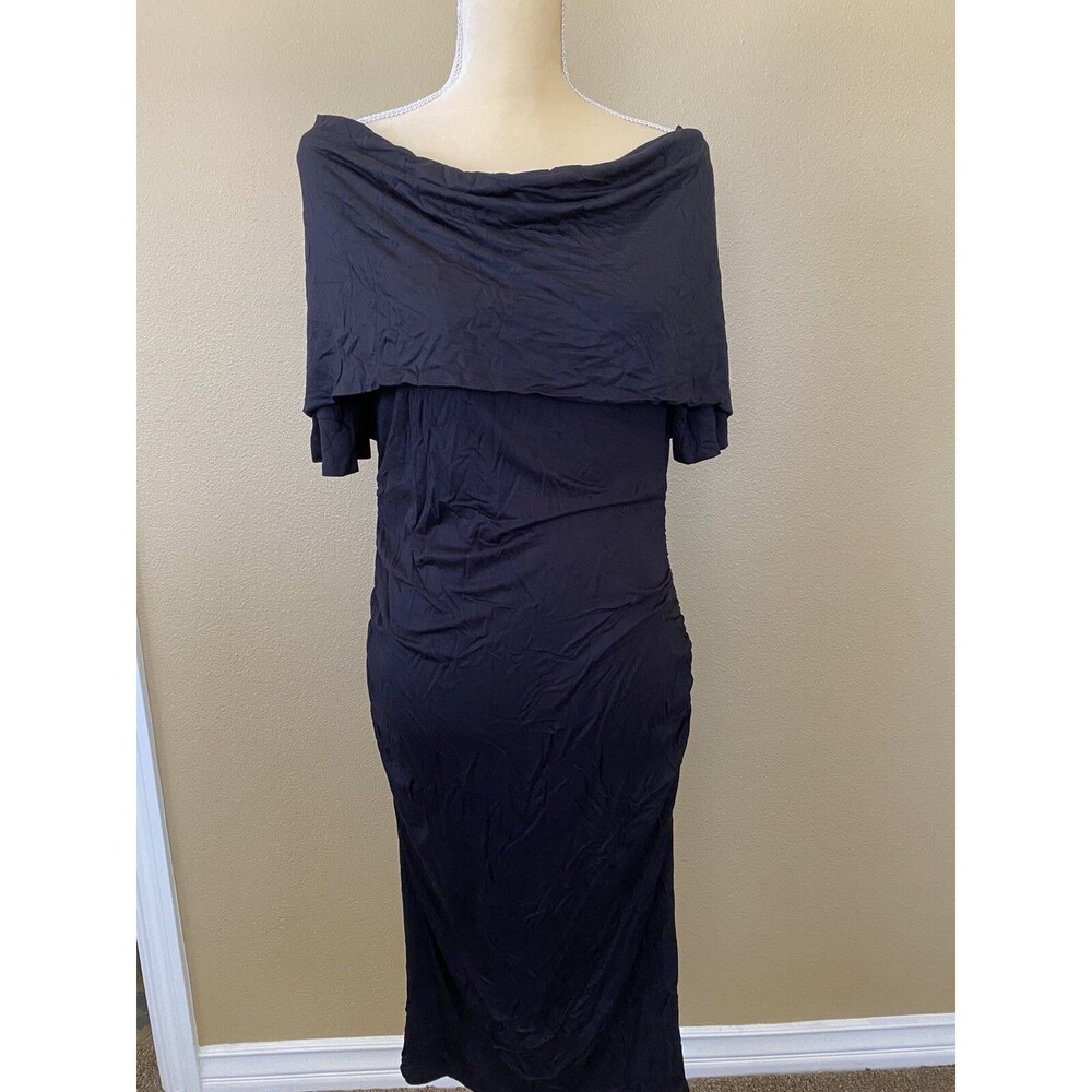 NWT Serena Williams Signature Black Fitted Stretch Off Shoulder Dress SZ M